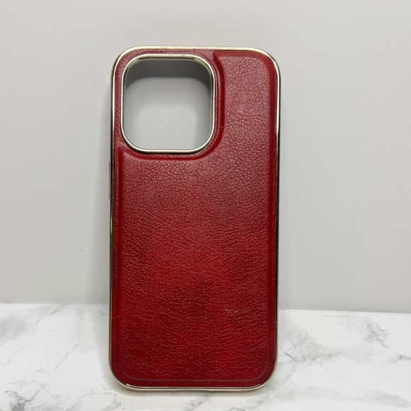 Red & Gold Luxury Faux Leather Case for iPhone 15 Pro | Elegant & Durable Design - Picture 2 of 2